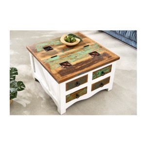 Table basse PATCHWOOD 70cm blanche et bois vue de côté