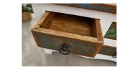 Table basse PATCHWOOD 70cm blanche et bois avec tiroirs ouverts