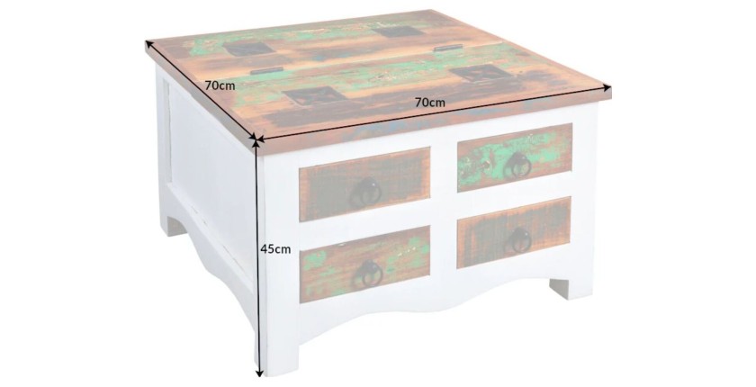 Table basse PATCHWOOD 70cm blanche et bois dimensions