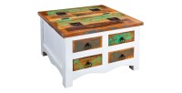 Table basse PATCHWOOD 70cm blanche et bois