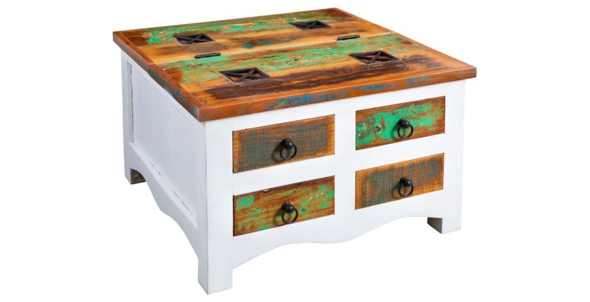 Table basse PATCHWOOD 70cm blanche et bois