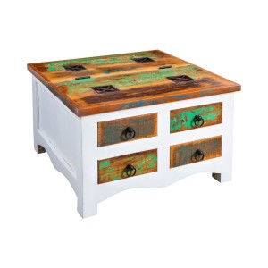 Table basse PATCHWOOD 70cm blanche et bois