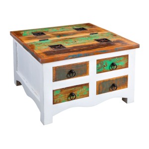 Table basse PATCHWOOD 70cm blanche et bois