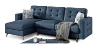 Canapé d’angle convertible HASGARD 3 places bleu foncé 248x162 cm – coffre et pieds bois