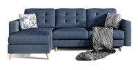 Canapé d’angle convertible HASGARD 3 places bleu foncé 248x162 cm – coffre et pieds bois