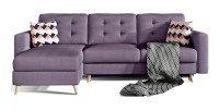 Canapé d’angle convertible HASGARD 3 places violet 248x162 cm – coffre et pieds bois