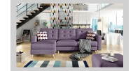 Canapé d’angle convertible HASGARD 3 places violet 248x162 cm – coffre et pieds bois