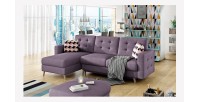 Canapé d’angle convertible HASGARD 3 places violet 248x162 cm – coffre et pieds bois