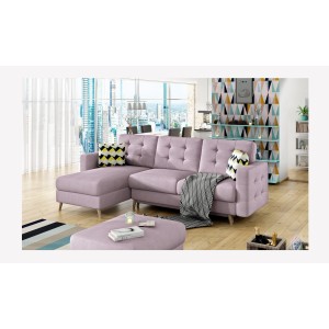 Divano angolare convertibile HASGARD 3 posti rosa 248x162 cm – con vano contenitore e piedi in legno