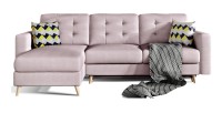 Canapé d’angle convertible HASGARD 3 places rose 248x162 cm – coffre et pieds bois