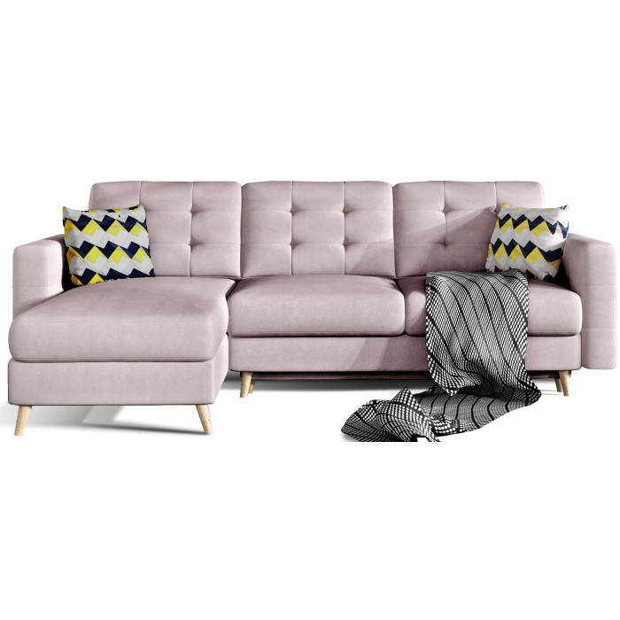 Ecksofa mit Schlaffunktion HASGARD 3-Sitzer rosa 248x162 cm – mit Stauraum und Holzfüßen