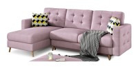 Canapé d’angle convertible HASGARD 3 places rose 248x162 cm – coffre et pieds bois