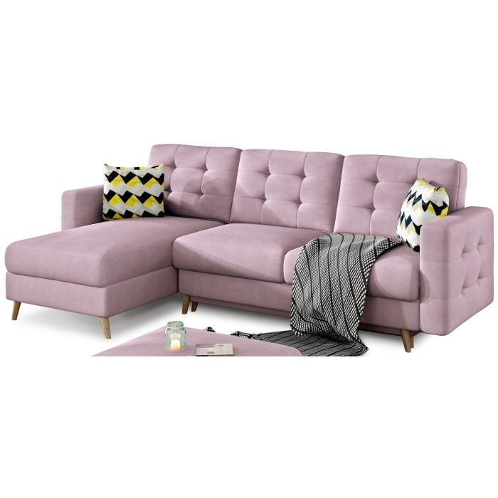 Ecksofa mit Schlaffunktion HASGARD 3-Sitzer rosa 248x162 cm – mit Stauraum und Holzfüßen