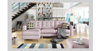 Canapé d’angle convertible HASGARD 3 places rose 248x162 cm – coffre et pieds bois