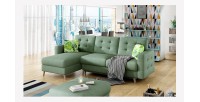 Canapé d’angle convertible HASGARD 3 places vert 248x162 cm – coffre et pieds bois