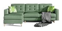 Canapé d’angle convertible HASGARD 3 places vert 248x162 cm – coffre et pieds bois