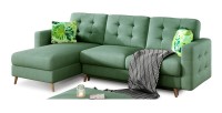 Canapé d’angle convertible HASGARD 3 places vert 248x162 cm – coffre et pieds bois