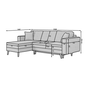 Canapé d’angle convertible HASGARD 3 places vert 248x162 cm – coffre et pieds bois