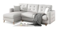 Canapé d’angle convertible HASGARD 3 places blanc 248x162 cm – coffre et pieds bois