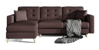 Canapé d’angle convertible HASGARD 3 places marron 248x162 cm – coffre et pieds bois