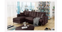 Canapé d’angle convertible HASGARD 3 places marron 248x162 cm – coffre et pieds bois