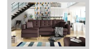 Canapé d’angle convertible HASGARD 3 places marron 248x162 cm – coffre et pieds bois