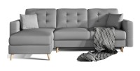 Canapé d’angle convertible HASGARD 3 places gris 248x162 cm – coffre et pieds bois