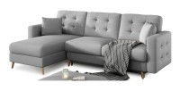 Canapé d’angle convertible HASGARD 3 places gris 248x162 cm – coffre et pieds bois