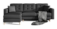 Canapé d’angle convertible HASGARD 3 places noir 248x162 cm – coffre et pieds bois