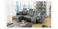 Canapé d’angle convertible HASGARD 3 places gris foncé 248x162 cm – coffre et pieds bois