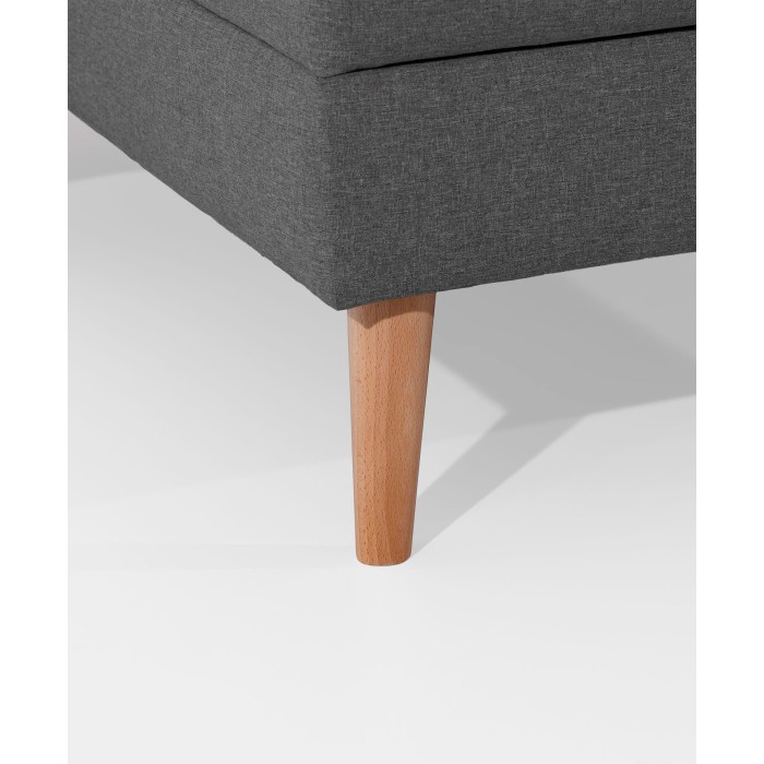 Canapé d’angle convertible HASGARD 3 places gris foncé 248x162 cm – coffre et pieds bois