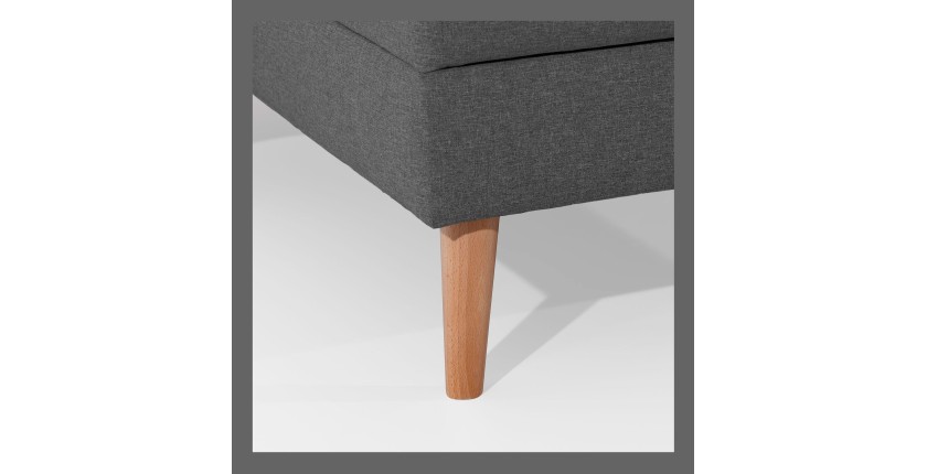 Canapé d’angle convertible HASGARD 3 places gris foncé 248x162 cm – coffre et pieds bois