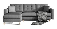 Canapé d’angle convertible HASGARD 3 places gris foncé 248x162 cm – coffre et pieds bois