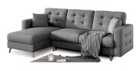Canapé d’angle convertible HASGARD 3 places gris foncé 248x162 cm – coffre et pieds bois
