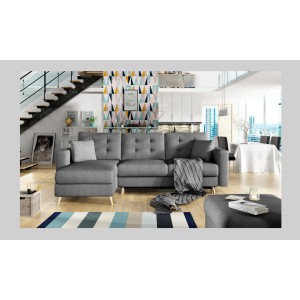 Canapé d’angle convertible HASGARD 3 places gris foncé 248x162 cm – coffre et pieds bois