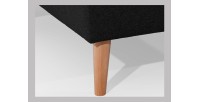 Canapé d’angle convertible HASGARD 3 places noir 248x162 cm – coffre et pieds bois