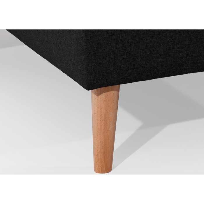 Canapé d’angle convertible HASGARD 3 places noir 248x162 cm – coffre et pieds bois