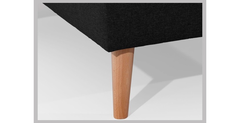 Canapé d’angle convertible HASGARD 3 places noir 248x162 cm – coffre et pieds bois