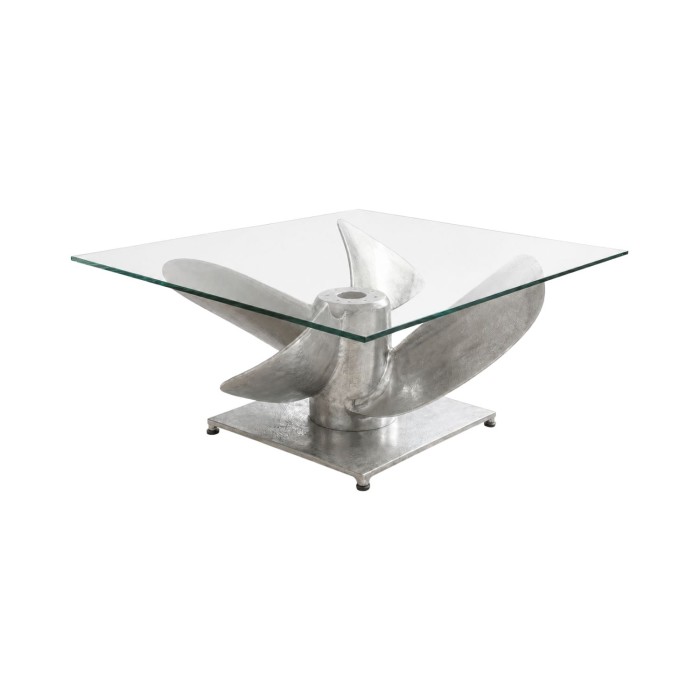 Couchtisch ALUMIA 85 cm aus gehärtetem Glas und Aluminium – Industriedesign mit Propellerfuß