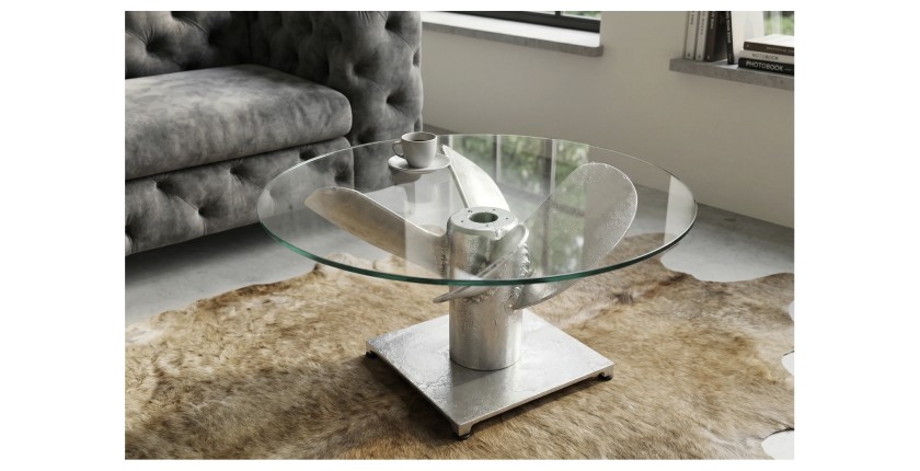 Table basse ALUMIA 60cm argentée mise en situation