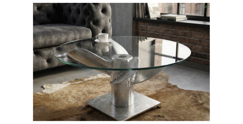 Table basse ALUMIA 60cm argentée vue de face