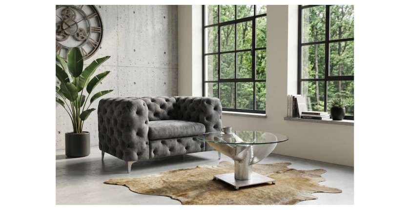 Table basse ALUMIA 70cm argentée vue dans un décor 3D