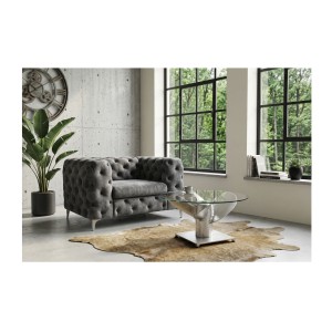 Table basse ALUMIA 70cm argentée vue dans un décor 3D