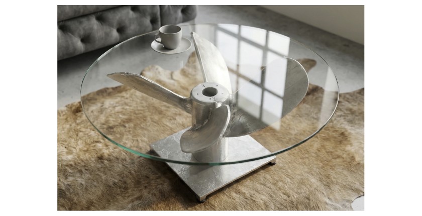 Table basse ALUMIA 70cm argentée vue de côté