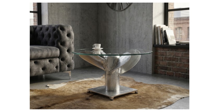 Table basse ALUMIA 70cm argentée vue de face