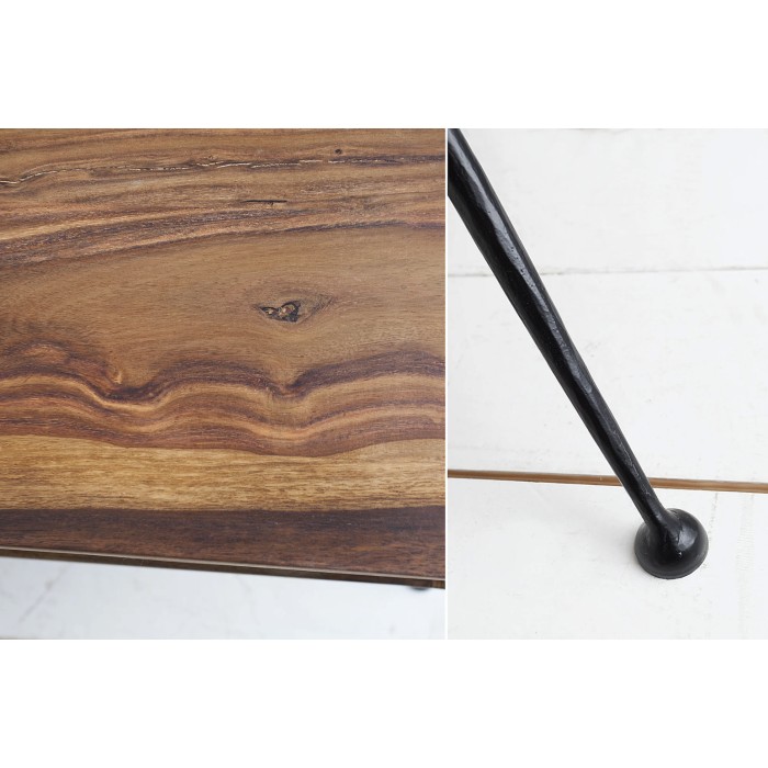 Couchtisch RETROVA 100 cm aus lackiertem Sheeshamholz mit schwarzen Metallbeinen und Stauraum