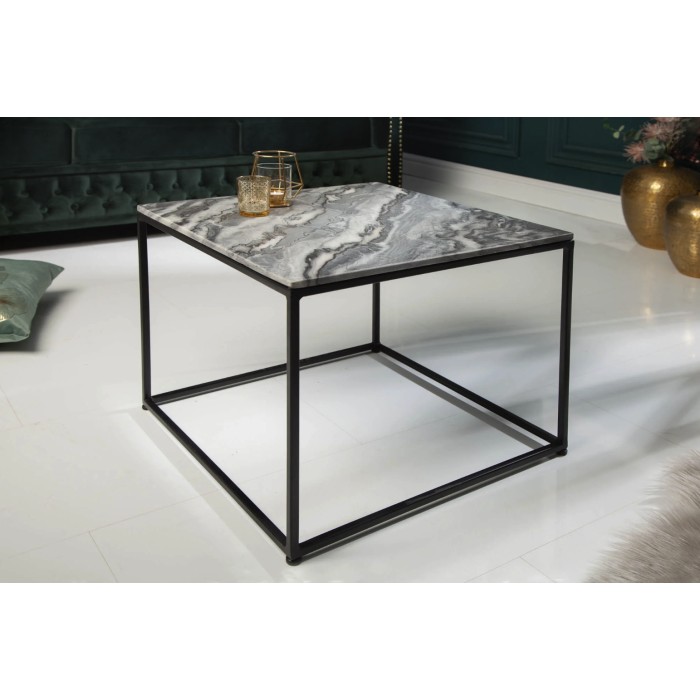 Produktbeschreibung   Couchtisch VORTEX 50 cm aus poliertem grauem Marmor mit schwarzer Metallstruktur