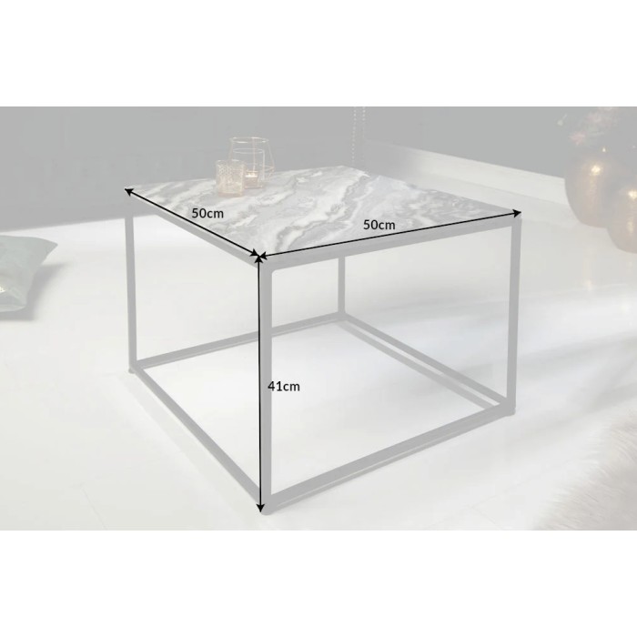 Produktbeschreibung   Couchtisch VORTEX 50 cm aus poliertem grauem Marmor mit schwarzer Metallstruktur