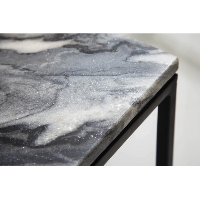 Produktbeschreibung   Couchtisch VORTEX 50 cm aus poliertem grauem Marmor mit schwarzer Metallstruktur