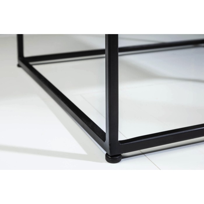 Produktbeschreibung   Couchtisch VORTEX 50 cm aus poliertem grauem Marmor mit schwarzer Metallstruktur